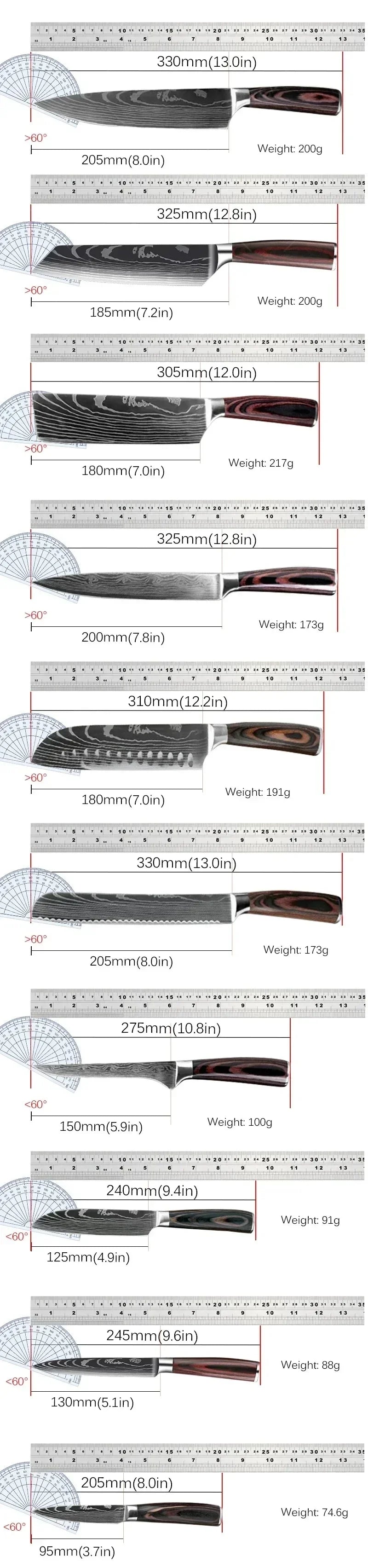 Conjunto de Facas de Cozinha Laser